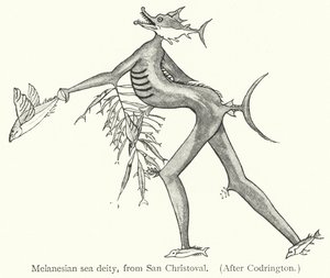Melanesische Meeresgottheit, von San Christoval (Gravur) von European School