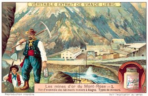 Bergleute und Bergwerksgebäude in den Monte Rosa Goldminen, Italien