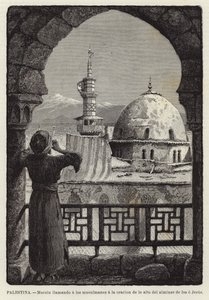 Palästina, Muezzin ruft die Muslime zum Gebet vom Minarett von Isa oder Jesus
