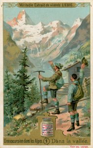 Szene von einem Ausflug in die Alpen: im Tal (Chromolithografie) von European School