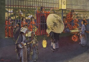 Szene im Yoshiwara-Viertel von Tokio, Japan von European School