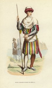 Englischer Soldat aus der Herrschaft von Heinrich VI. (farbige Gravur)