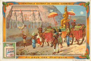Statue des Osiris besucht den Tempel von Ipsambul, Liebig-Karte, frühes 20. Jahrhundert
