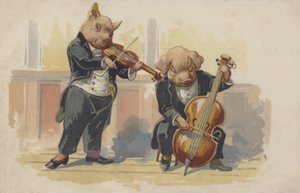 Zwei Schweine spielen Musikinstrumente von European School