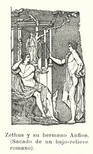 Zethos und Amphion, Zwillingssöhne des Zeus, römisches Basrelief