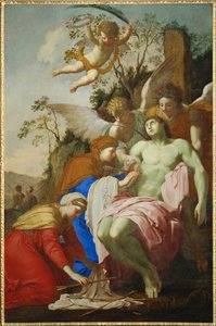 Der heilige Sebastian wird von der heiligen Irene gepflegt von Eustache Le Sueur