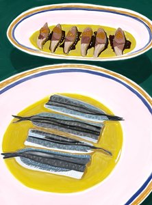 Sardellen und Makrelen in Olivenöl, Spanien von Evan Sklar