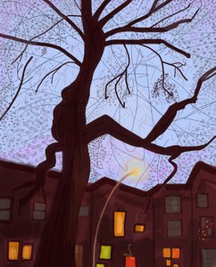 Brooklyn Brownstone Straße bei Dämmerung, 2016