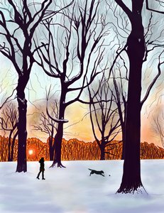 Hund im Schnee, Brooklyn von Evan Sklar