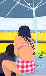 Magenta-Karo am Rockaway Beach
