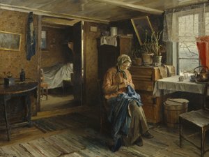 Frau im Bauerninterieur von Even Ulving