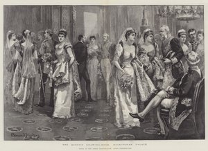 Der Zeichensaal der Königin, Buckingham Palace, Szene im Grünen Zeichensaal nach der Präsentation von Everard Hopkins