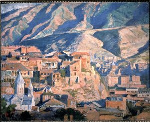Tiflis - Ansicht einer Stadt im Kaukasus in einer felsigen Berglandschaft