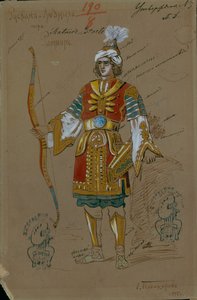 Kostümentwurf für die Oper Ruslan und Ljudmila von M. Glinka von Evgeni Petrovich Ponomarev