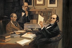 Joseph Hooker (1817-1911), Charles Lyell (1797-1875) und Charles Robert Darwin (1809-82)