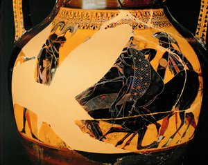Kampfszene. Schwarzfigurige Amphore von Exekias Exekias