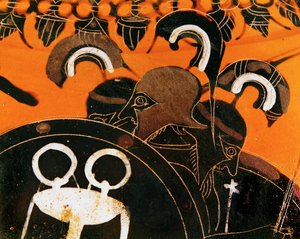 Der dreiköpfige Riese Geryon, dessen Vieh Herakles stahl ... von Exekias Exekias