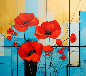 Abstrakter Mondrian, Mohnblumen