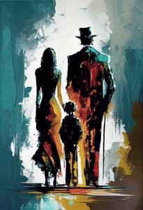 Abstrakte impressionistische Malerei einer Familie, die auf der Straße geht von F. Abderrahim