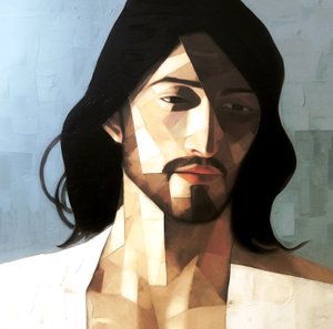 Abstraktes minimalistisches Porträtgemälde von Jesus Christus, Wandkunst | Leinwanddrucke