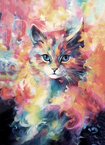 Abstraktes Gemälde einer Katze in lebhaften Farben