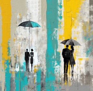 Romantischer Regentag, Liebespaar unter Regenschirm, Wandkunstdrucke von F. Abderrahim