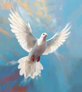 Taube im Flug, Friedenssymbol Vogel, Minimalistisches Ölgemälde, Wandkunst-Druck