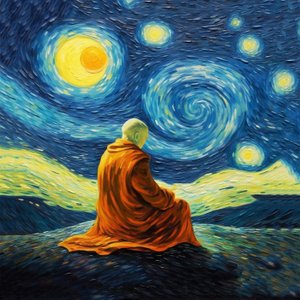 Mann in Meditation, Van Gogh Malstil, Yoga-Pose Drucke, Wandkunst Drucke von F. Abderrahim