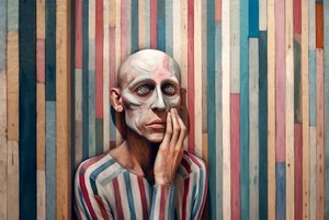 Surrealistisches Gemälde eines traurigen Mannes, inspiriert von Giorgio de Chirico