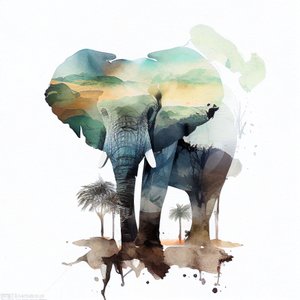 Aquarell Elefant, Afrikanische Savanne
