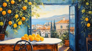Abstrakte naive Kunst, Fenster auf Landschaft