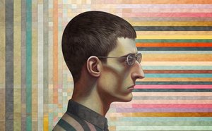 Intellektueller Mann, inspiriert von Giorgio de Chirico (Surrealismus-Porträt)