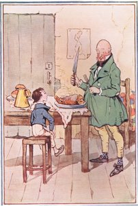 David speiste mit Mr. McCawber im Gefängnis, Illustration aus David Copperfield, 1914 von F. M. B. Blaikie