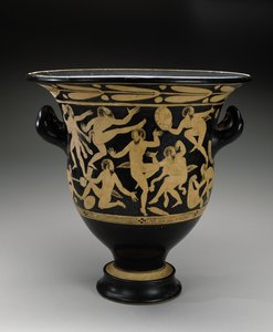 Weißfiguriger Glockenkrater mit tanzenden Satyrn, 400-351 v. Chr. von Faliscan