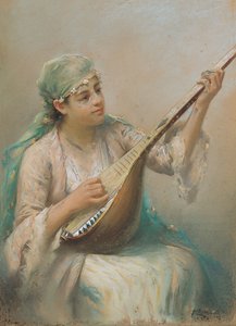 Frau spielt Laute