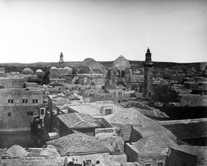Ansicht der Kirche des Heiligen Grabes und des Teichs von Hiskija, Jerusalem, 1857 von Felice Beato