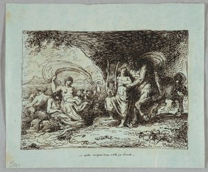 Achilles wird vom Zentaur Chiron im Spielen der Lyra unterrichtet