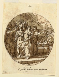 Zeichnung, Deckengestaltung für Numa Pompilius, der nach seiner Wahl in Rom willkommen geheißen wird, Sala di Numa Pompilio, Palazzo Milzetti, Faenza, 1804–05