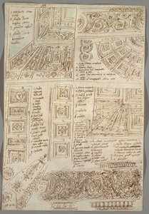Vier dekorative Studien von Decken; Verso: Anatomische Studien