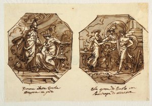 Juno stillt Herkules, Hebe heiratet Herkules mit Hilfe von Minerva, entworfen für Sala di Ercole e Ebe, Palazzo Gaddi, Forli
