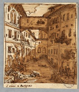 Skizzenbuchseite: Studie von Reno, Bologna; Rückseite: Architektonische Details