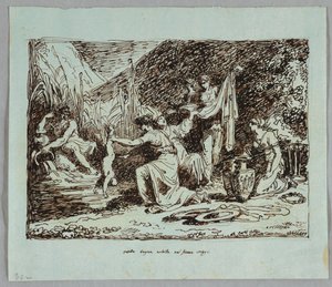 Thetis taucht Achilles in den Fluss Styx von Felice Giani