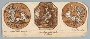 Zwei runde und achteckige Deckenmalereien: Taten Alexanders des Großen von Felice Giani