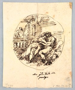 Odysseus und Penelope umarmen sich