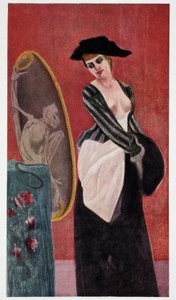 Der Dämon der Habgier: eine monströse Reflexion einer Frau, die sich im Spiegel betrachtet, „Felicien Rops“ von Rudolf Klein von Félicien Rops