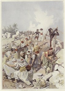 Soldaten und Zivilisten bauen eine Barrikade von Felicien baron de Myrbach Rheinfeld