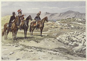 Soldaten zu Pferd beobachten Nicopolis von Felicien baron de Myrbach Rheinfeld