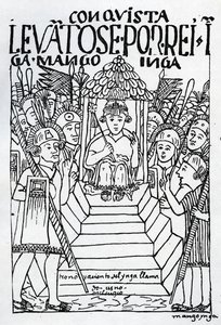 Der neu gekrönte Manco Inca auf dem Thron in Cuzco von Felipe Huaman Poma de Ayala