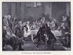 Das Bankett der Girondisten (Gravur) von Felix (after) Philippoteaux