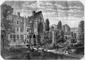 Der Platz des Palais des Thermes und des Hôtel de Cluny in Paris im Jahr 1868 - Kupferstich nach einer Zeichnung von Felix de Thorigny von Felix (after) Thorigny